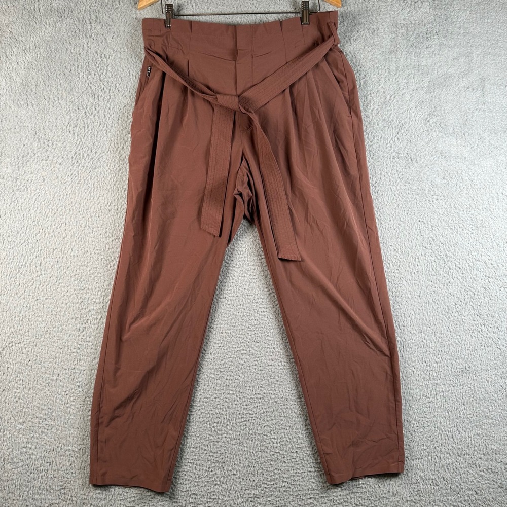 Athleta Skyline Pant II Rust Brown High Rise Belted Trousers Size 14 Travel